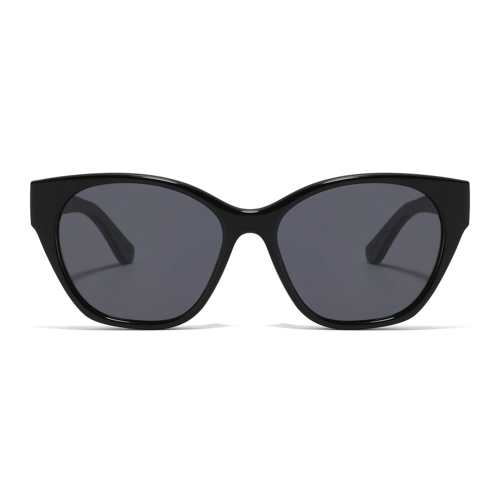 Spektaria Sunglasses with grey lenses, black frame and wooden arms by Spek Eyewear.