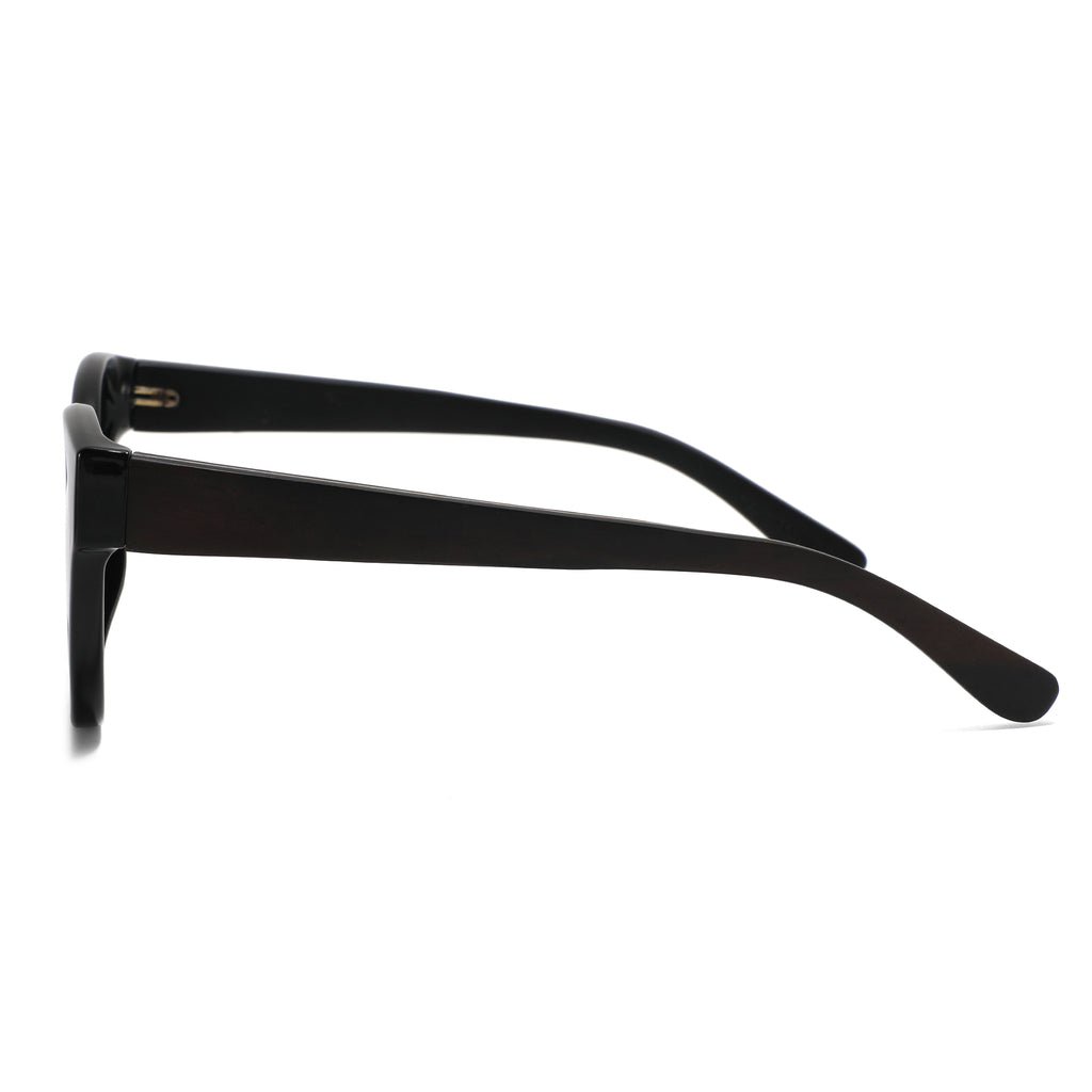 Spektaria Sunglasses with grey lenses, black frame and wooden arms by Spek Eyewear.