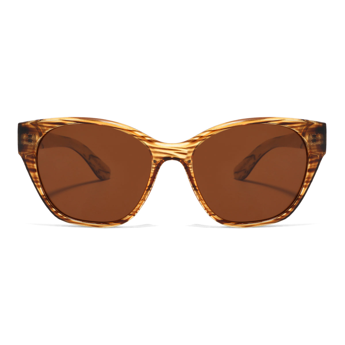 Spektaria Sunglasses with bown lenses, tortoise shell frame and wooden arms by Spek Eyewear.