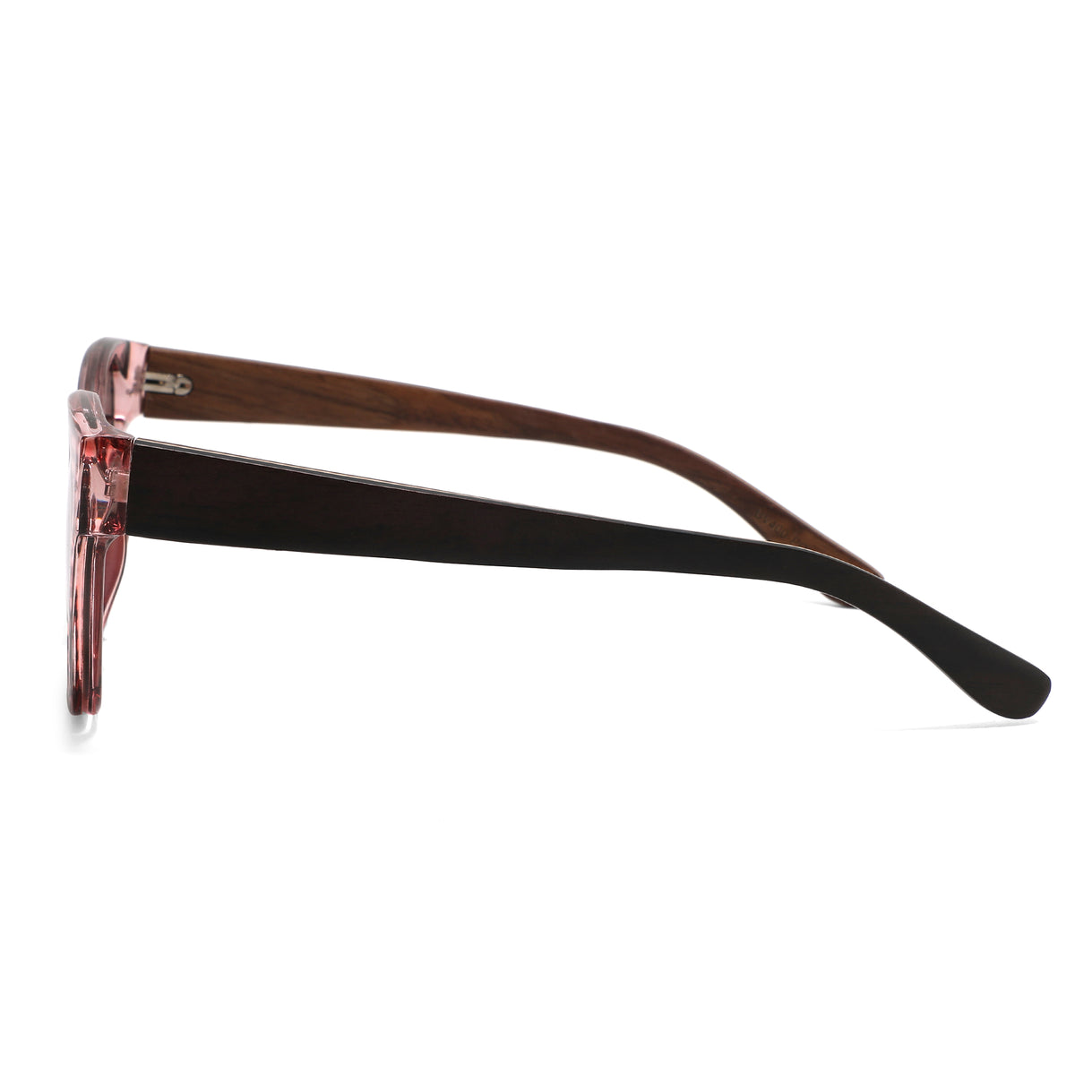 Spektaria Sunglasses with green lenses, pink zebra frame and wooden arms by Spek Eyewear.