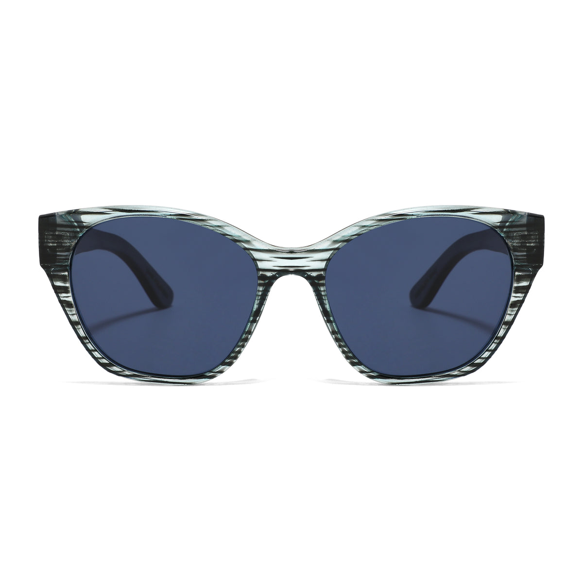 Spektaria Sunglasses with blue lenses, blue zebra frame and wooden arms by Spek Eyewear.