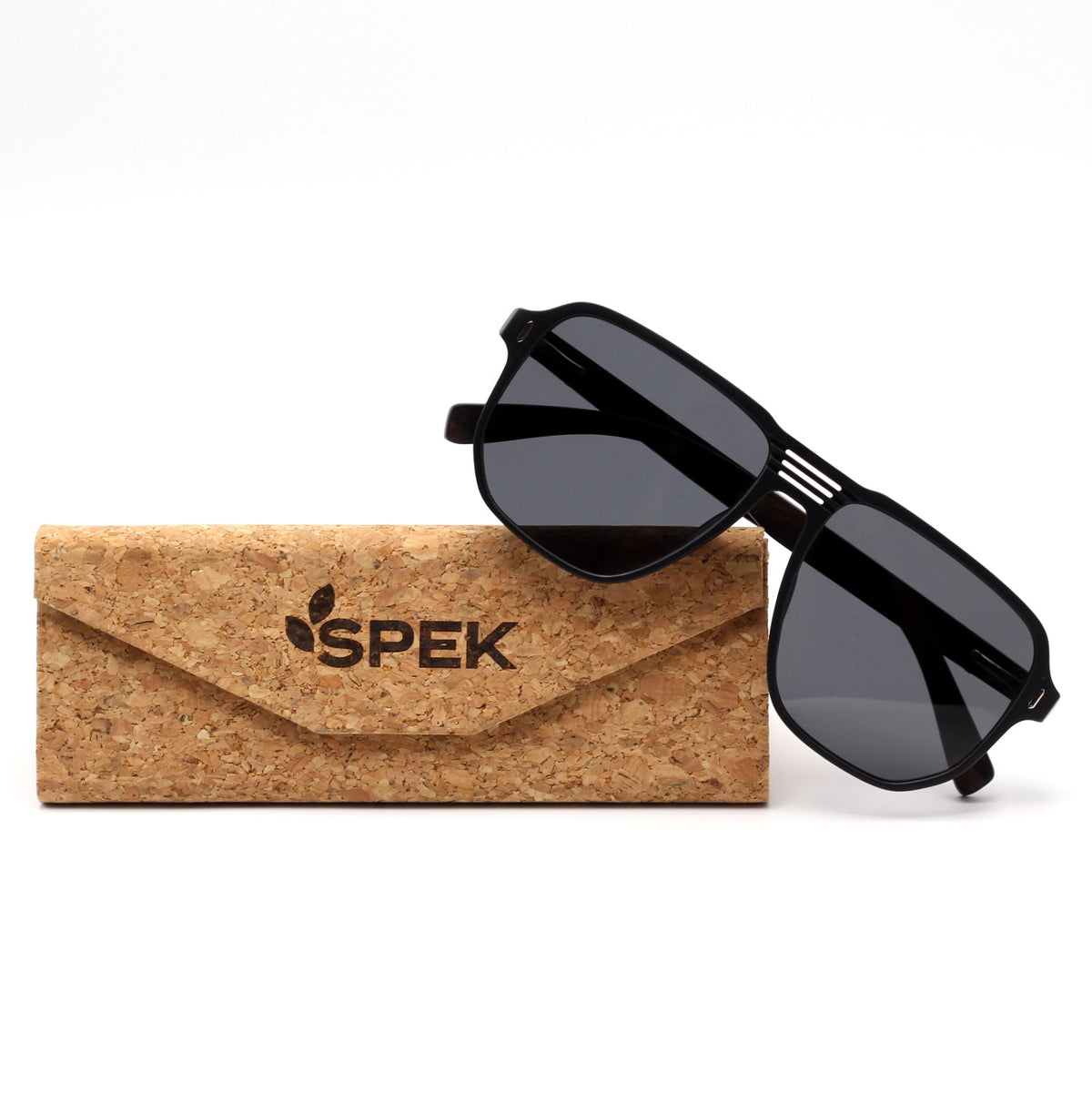 Aspek Black Sunglasses with Polarized black lens and ebony maple wooden arms. Make them yours: Personalize with your name.