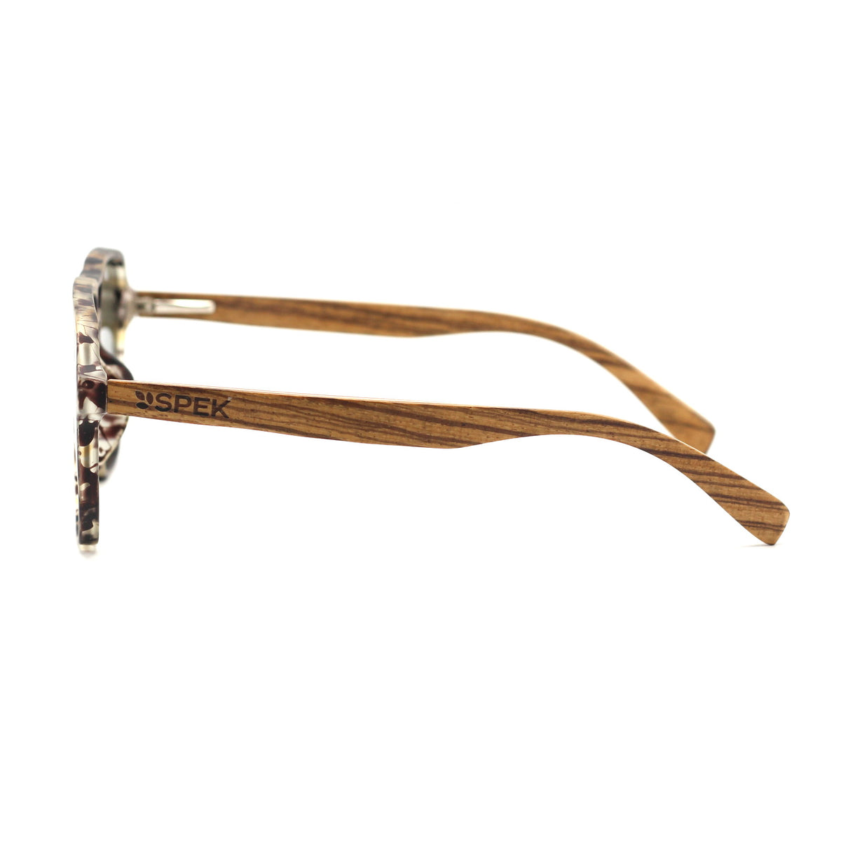 ASPEK Brown Tortoiseshell Frame with zebrawood arms and a G15 green polarized lens. Make them yours: Personalize with your name.