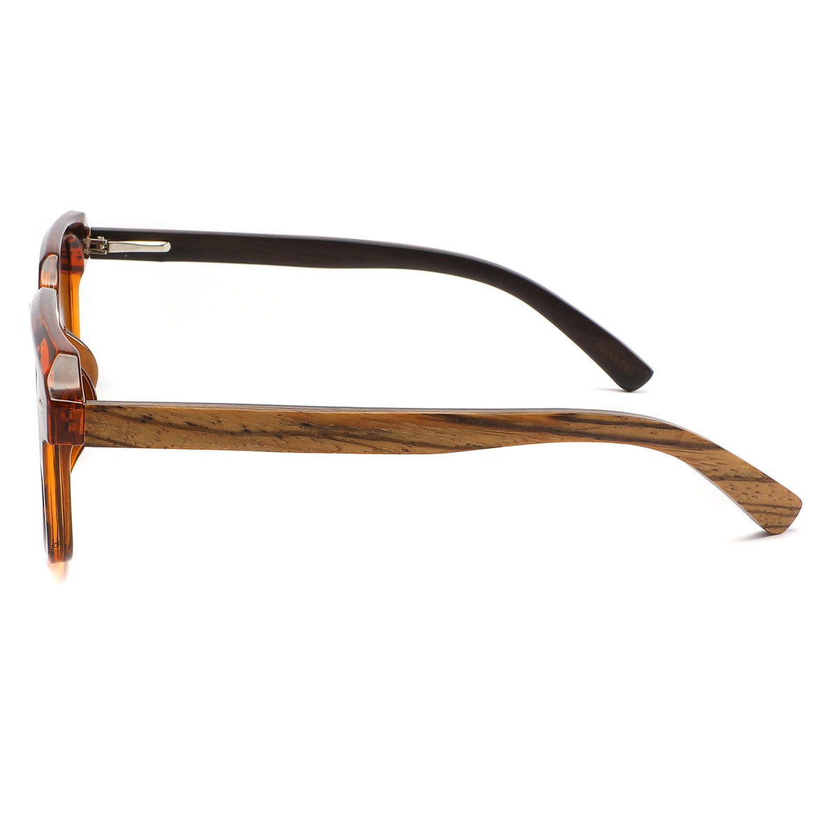 Intospek Sunglasses with brown lenses, tortoise shell frame and wooden arms by Spek Eyewear.