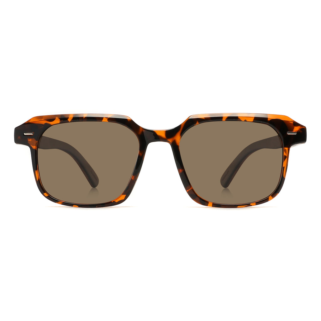 Intospek Sunglasses with brown lenses, tortoise shell frame and wooden arms by Spek Eyewear.