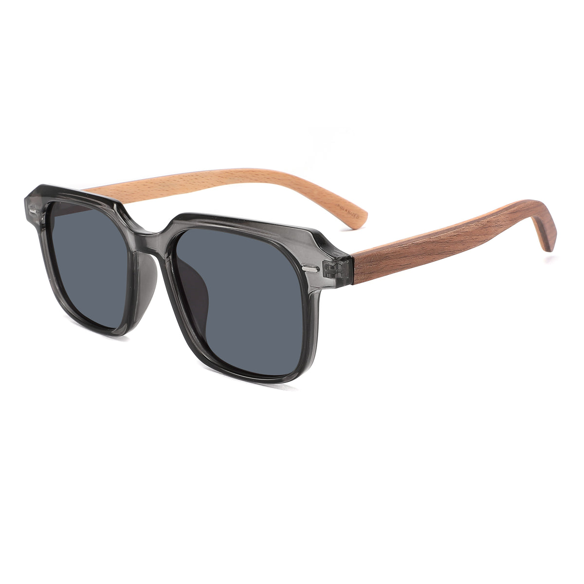 Intospek Sunglasses with grey lenses, grey opaque frame and wooden arms by Spek Eyewear.