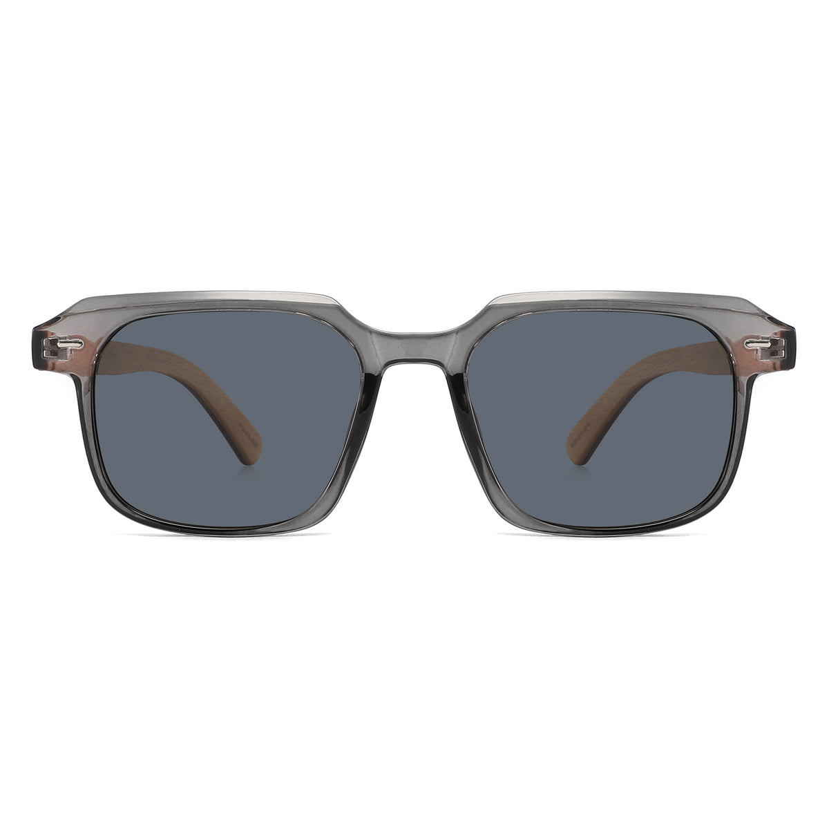 Intospek Sunglasses with grey lenses, grey opaque frame and wooden arms by Spek Eyewear.