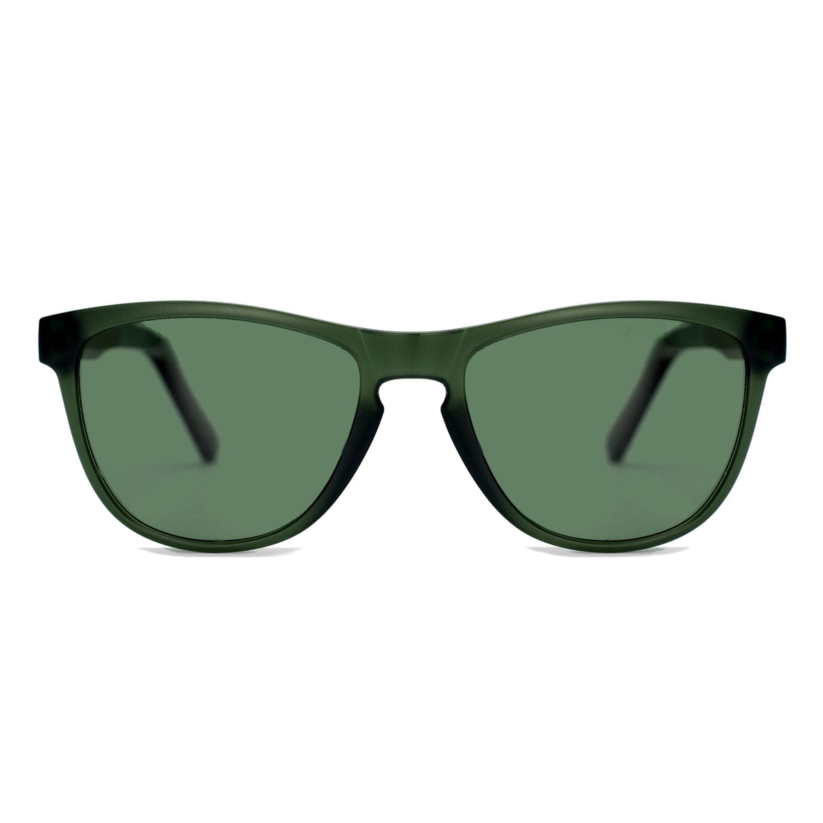 Spektura Sunglasses with green lenses, green frame and wooden arms by Spek Eyewear.
