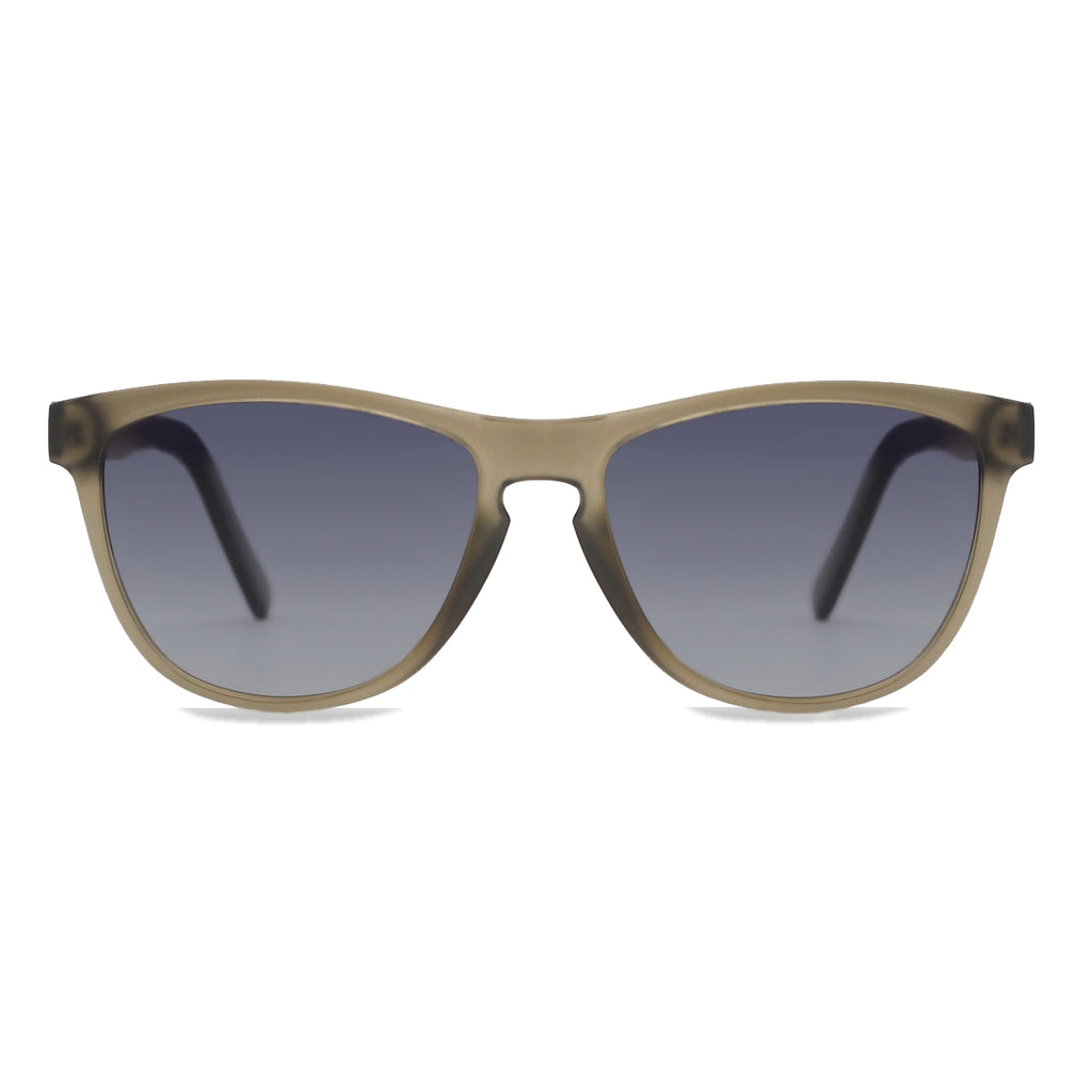 Spektura Sunglasses with ombre lenses, green opaque frame and wooden arms by Spek Eyewear.
