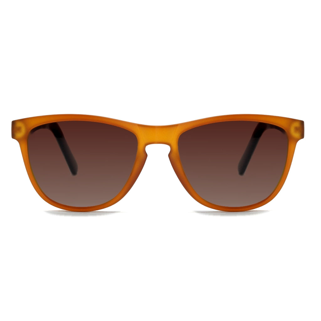 Spektura Sunglasses with brown lenses, brown opaque frame and wooden arms by Spek Eyewear.