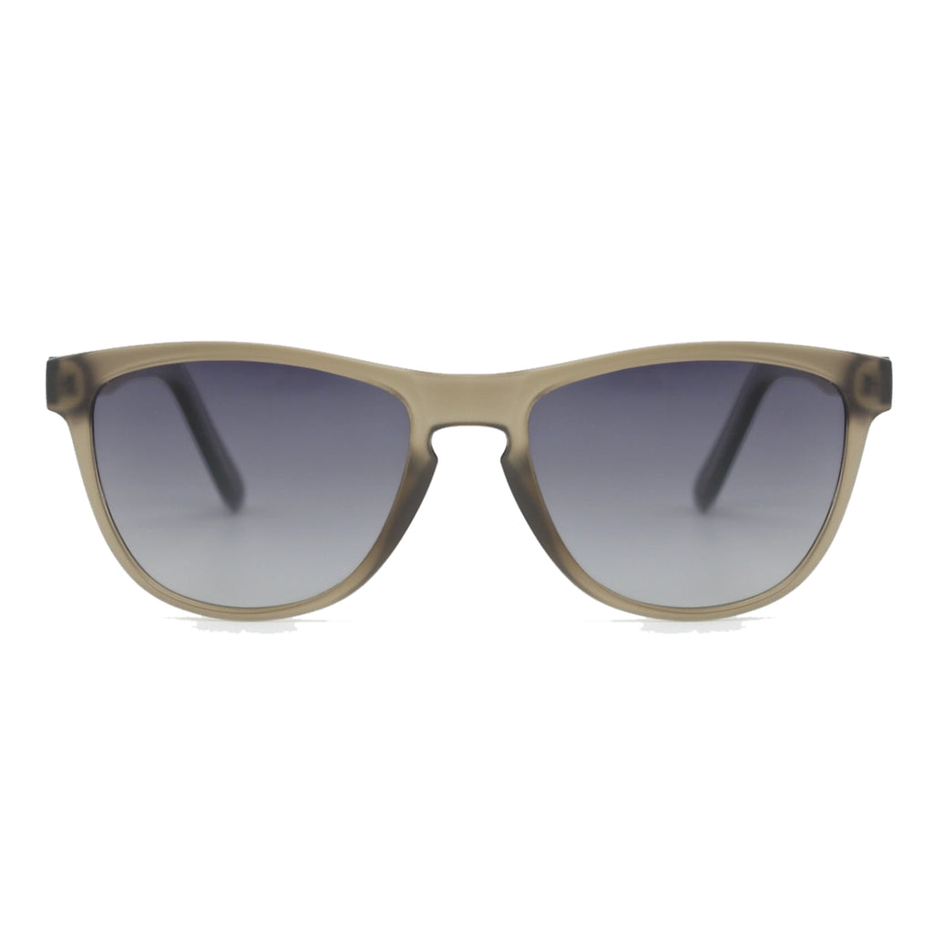 Spektura Sunglasses with ombre lenses, green opaque frame and wooden arms by Spek Eyewear.