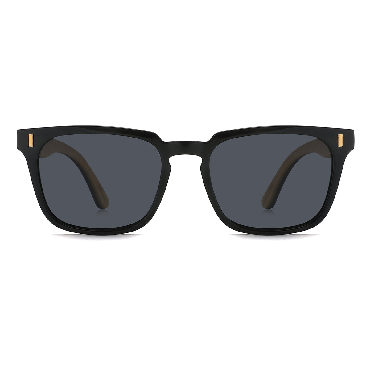 Spekulate Sunglasses with grey lenses, black frame and wooden arms by Spek Eyewear.