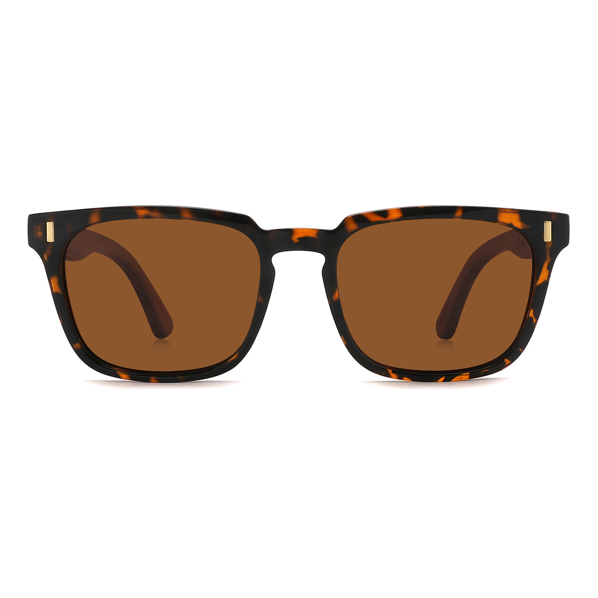 Spekulate Sunglasses with brown lenses, tortoise shell frame and wooden arms by Spek Eyewear.
