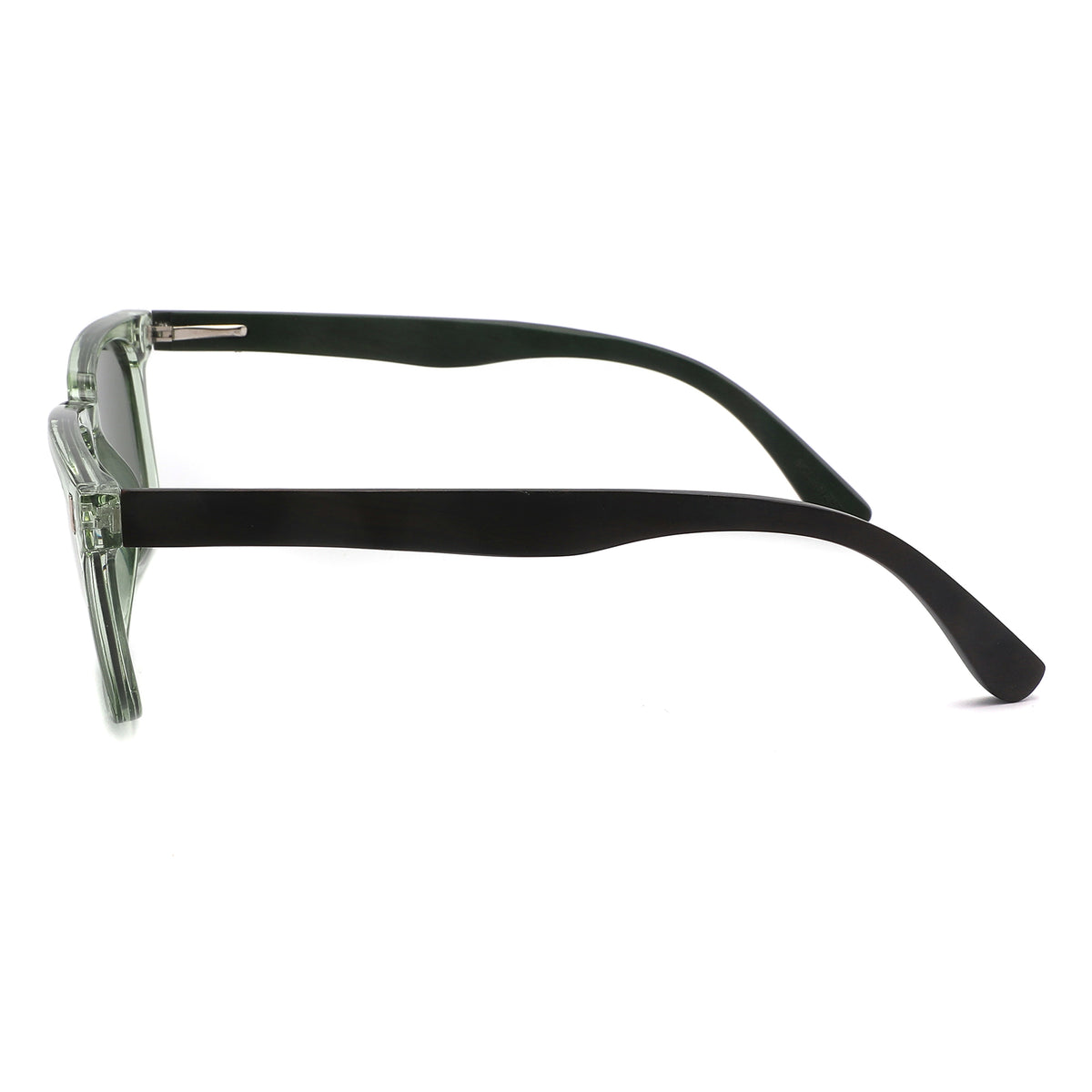 Spekulate Sunglasses with green lenses, green opaque frame and wooden arms by Spek Eyewear.
